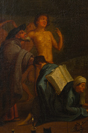 Flemish school, circle of Charles Emmanuel Biset (1633-1710): Wizards and witches by torchlight during a black mass, oil on canvas, late 17th C.