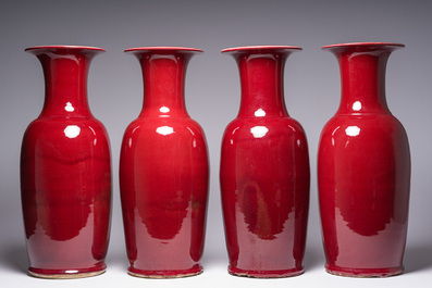 Four Chinese monochrome oxblood-glazed vases, 20th C.
