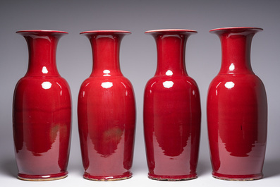Four Chinese monochrome oxblood-glazed vases, 20th C.