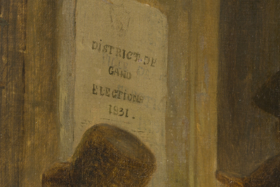 Joseph Geirnaert (1790-1859): Deux int&eacute;rieurs et un discours public, huile sur toile, dat&eacute;s 1830/1831, avec quatre lithographies ajout&eacute;es