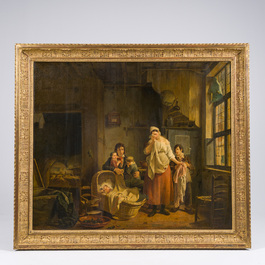 Joseph Geirnaert (1790-1859): Deux int&eacute;rieurs et un discours public, huile sur toile, dat&eacute;s 1830/1831, avec quatre lithographies ajout&eacute;es