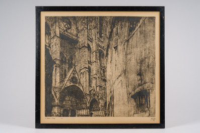 Jules De Bruycker (1870-1945): 'La Cath&eacute;drale de Bourges', etching, 1st state, dated 1929