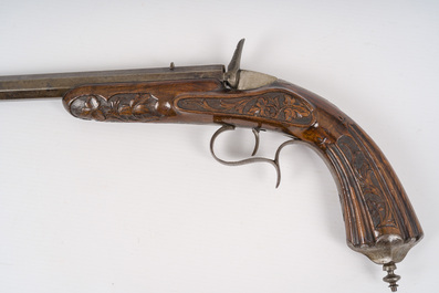 A Li&egrave;ge Flobert salon pistol with sculpted floral design, 19th C.