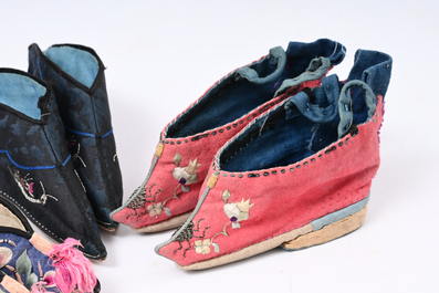 29 pairs of Chinese silk and cotton lotus shoes for bound feet, Qing and early 20th C.