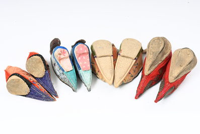 29 pairs of Chinese silk and cotton lotus shoes for bound feet, Qing and early 20th C.