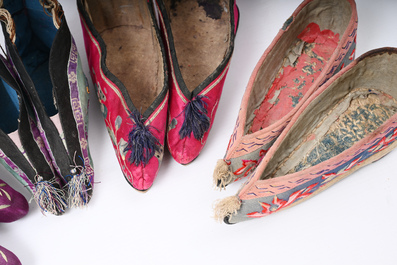 29 pairs of Chinese silk and cotton lotus shoes for bound feet, Qing and early 20th C.