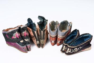 29 pairs of Chinese silk and cotton lotus shoes for bound feet, Qing and early 20th C.