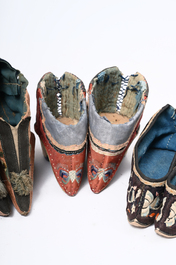 29 pairs of Chinese silk and cotton lotus shoes for bound feet, Qing and early 20th C.