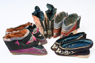 29 pairs of Chinese silk and cotton lotus shoes for bound feet, Qing and early 20th C.