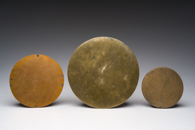 Three Chinese bronze mirrors with relief design, Qing