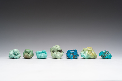 Zeven Chinese figuren in turkoois, 19de/20ste eeuw