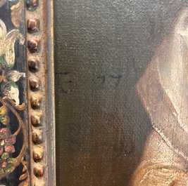 Illegibly signed, German or Austrian school: Portrait of a lady at the age of 27 with a tulip in her hand, oil on canvas, dated 1790