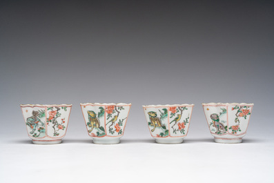 Six Chinese famille verte 'Kylin' saucers and four cups, Kangxi