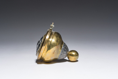 A Flemish silver 'Golgotha' ex-voto, a brass and silver 'Lamb of God' holy water font and a relic of Marg.-Marie Alacoque with filigree, 18th/19th C.