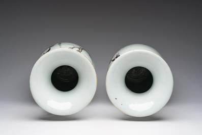 A pair of Chinese famille rose 'Lan Caihe' vases, 19th C.