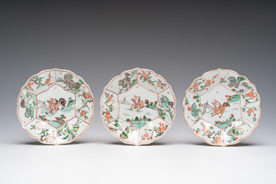 Six Chinese famille verte 'Kylin' saucers and four cups, Kangxi
