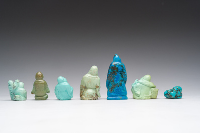 Zeven Chinese figuren in turkoois, 19de/20ste eeuw