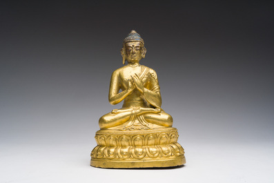 Een Chinese verguld bronzen figuur van Boeddha, 19de eeuw