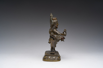 A Sino-Tibetan gilt bronze 'Mahakala' sculpture with polychrome design, 19th/20th C.