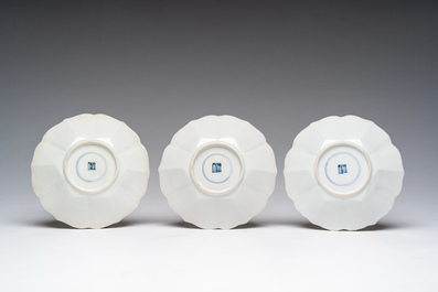 Six Chinese famille verte 'Kylin' saucers and four cups, Kangxi