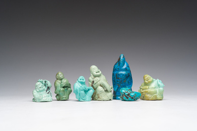 Zeven Chinese figuren in turkoois, 19de/20ste eeuw