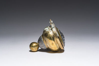 A Flemish silver 'Golgotha' ex-voto, a brass and silver 'Lamb of God' holy water font and a relic of Marg.-Marie Alacoque with filigree, 18th/19th C.