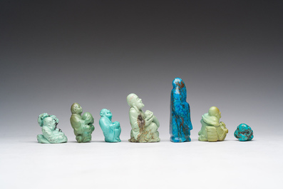 Zeven Chinese figuren in turkoois, 19de/20ste eeuw