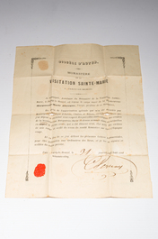 A Flemish silver 'Golgotha' ex-voto, a brass and silver 'Lamb of God' holy water font and a relic of Marg.-Marie Alacoque with filigree, 18th/19th C.