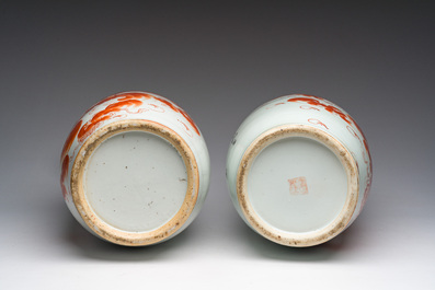 Two Chinese iron-red 'Buddhist lions' vases, 19th/20th C.
