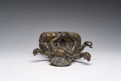 A Sino-Tibetan gilt bronze 'Mahakala' sculpture with polychrome design, 19th/20th C.