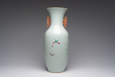 A Chinese famille rose vase with birds among blossoming branches, 19th C.