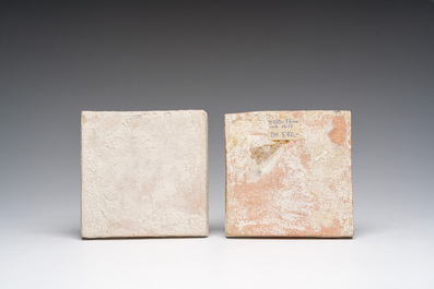 Two polychrome Dutch Delft tiles with a sheep and a bear, 17th C.