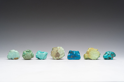 Zeven Chinese figuren in turkoois, 19de/20ste eeuw