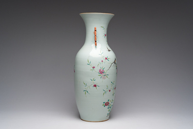 A Chinese famille rose vase with birds among blossoming branches, 19th C.