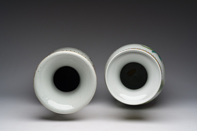 A Chinese famille rose 'antiquities' vase and a vase with figures in a garden, 19th/20th C.