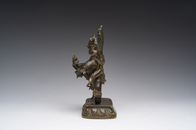 A Sino-Tibetan gilt bronze 'Mahakala' sculpture with polychrome design, 19th/20th C.