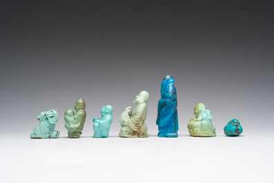 Zeven Chinese figuren in turkoois, 19de/20ste eeuw