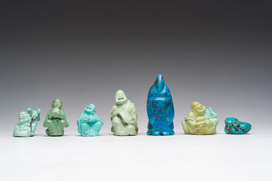 Zeven Chinese figuren in turkoois, 19de/20ste eeuw