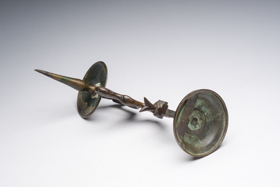 A bronze luster fragment mounted as a wall sconce, Germany or Flanders, 16th C. and later