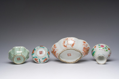 Een diverse collectie Chinees famille rose en qianjiang cai porselein, 19de eeuw