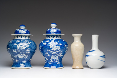 Four various Chinese blue and white vases, 19th C.