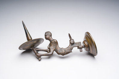 A bronze luster fragment mounted as a wall sconce, Germany or Flanders, 16th C. and later