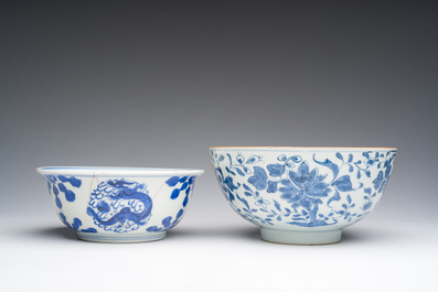 Two Chinese blue and white bowls, Kangxi and 19th C.