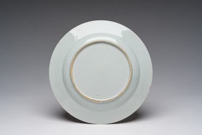 A Chinese blue and white dish with two hares, Qianlong