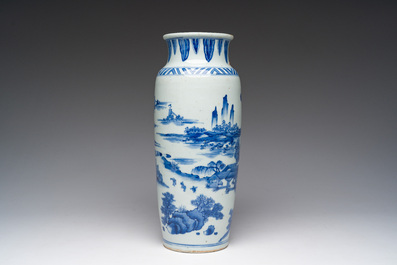 A Chinese blue and white sleeve 'water landscape' vase, 19th C.