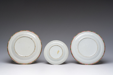 A varied collection of Chinese Canton famille rose porcelain with palace scenes and floral design, 19th C.
