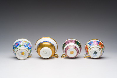 Four German polychrome and gilt decorated porcelain three-piece dinnerware sets, a.o. Ambrosius Lamm, 19th/20th C.