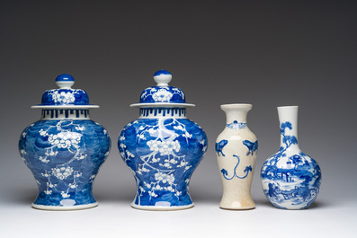 Four various Chinese blue and white vases, 19th C.