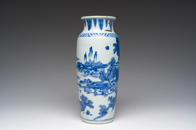 A Chinese blue and white sleeve 'water landscape' vase, 19th C.
