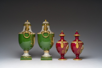 Een paar Franse verguld porseleinen dekselvazen met Napoleon en Josephine en een paar Engelse met landschappen, 19de/20ste eeuw